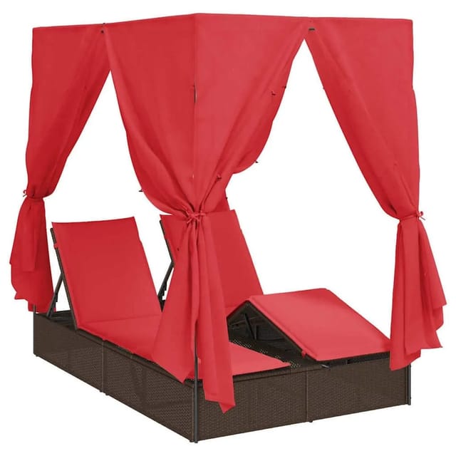 vidaXL Doppelte Sonnenliege Rot 205 x 129 x 200 cm Poly-Rattan 3376133