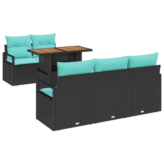 vidaXL Garten-Sofa-Set mit Kissen 6-Tlg Schwarz und Blau 3349654