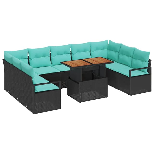 vidaXL Garten-Sofa-Set mit Kissen 10-Tlg Schwarz und Teal 3349759
