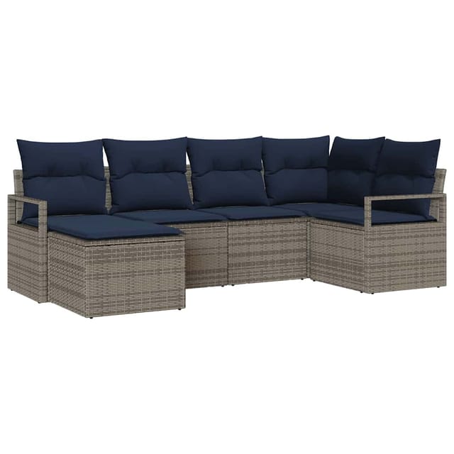 vidaXL Sofa Set mit Kissen 6-Tlg Grau Poly Rattan 3346455