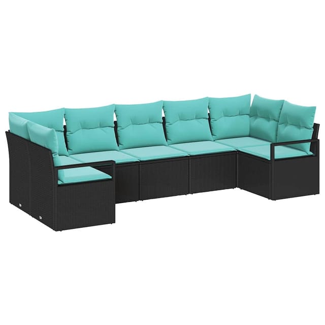 vidaXL Sofa Set mit Kissen 7-Tlg Schwarz Poly-Rattan 3346536