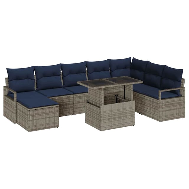 vidaXL Garten-Sofa-Set mit Kissen 9-Tlg Grau und Marineblau 3348881