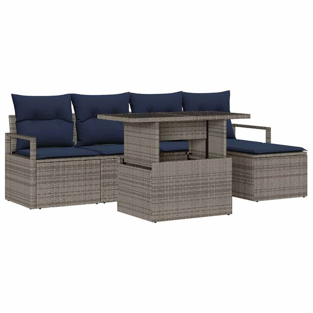 vidaXL Garten-Sofa-Set mit Kissen 6-Tlg Grau und Marineblau 3348811