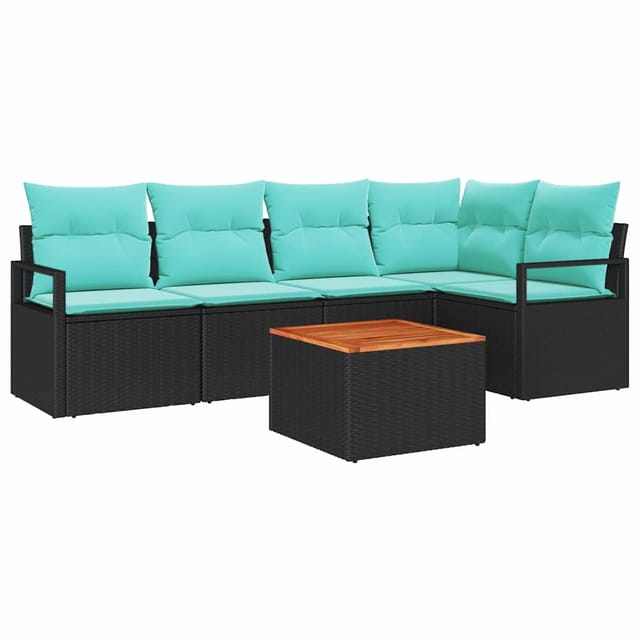 vidaXL Gartensofa-Set mit Kissen 6-Tlg Schwarz Poly-Rattan 3347711