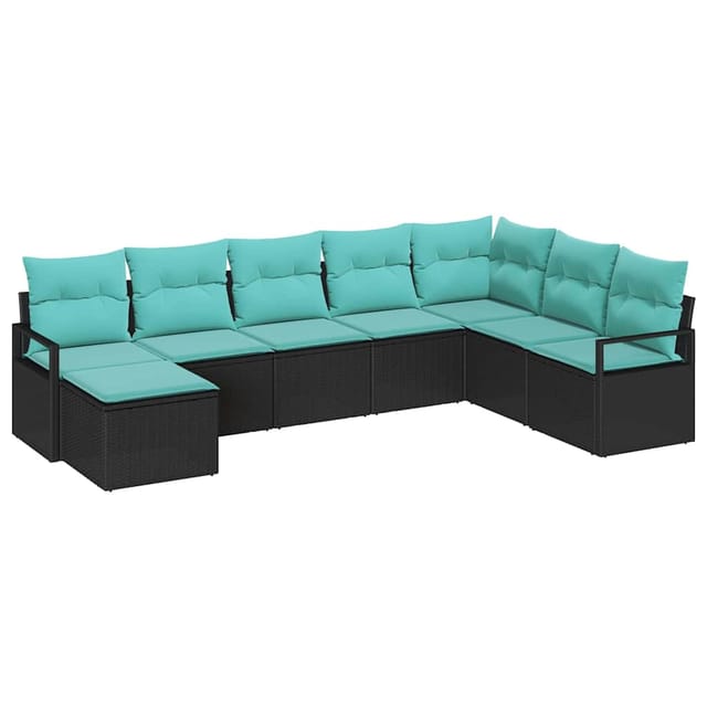 vidaXL Sofa Set mit Kissen 8-Tlg Schwarz Poly Rattan 3346506