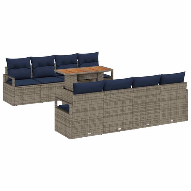 vidaXL Garten-Sofa-Set mit Kissen 9-Tlg Grau und Marineblau 3349688