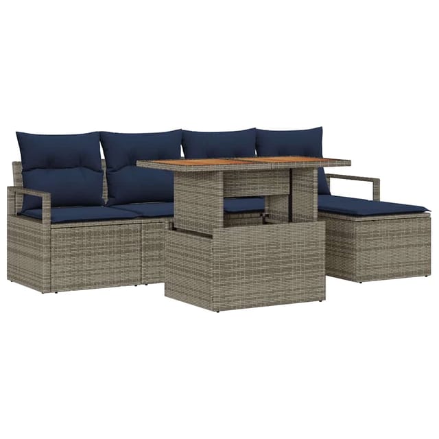 vidaXL Garten Essgruppe mit Kissen 6-Tlg Grau und Marineblau 3349702