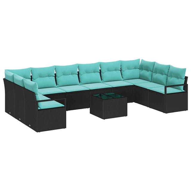 vidaXL Sofa Set mit Kissen 11-Tlg Schwarz Poly-Rattan 3346576