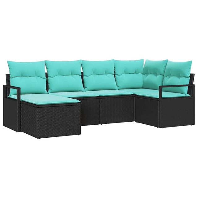 vidaXL Sofa Set mit Kissen 6-Tlg Schwarz Poly Rattan 3346456