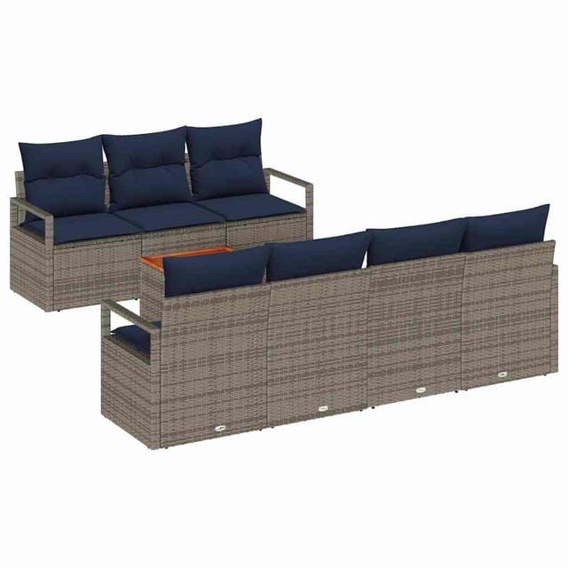vidaXL Gartensofa-Set mit Kissen 8-Tlg Grau Poly-Rattan 3347668