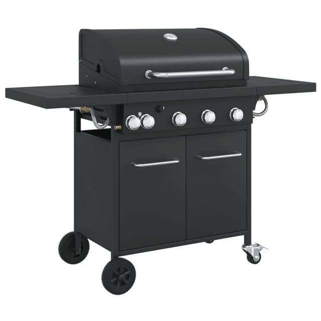 vidaXL Gasgrill mit 5 Flammen Schwarz Pulverbeschichteter Stahl 367585