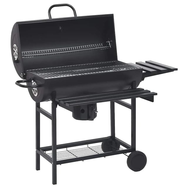 vidaXL Grillwagen mit Rädern und Ablagen Schwarz Stahl 115x85x95 cm 313636