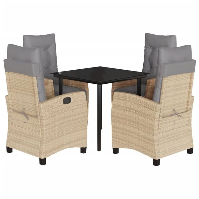 vidaXL 5-Tlg Garten-Essgruppe mit Kissen Beigemischung Poly Rattan 3213024