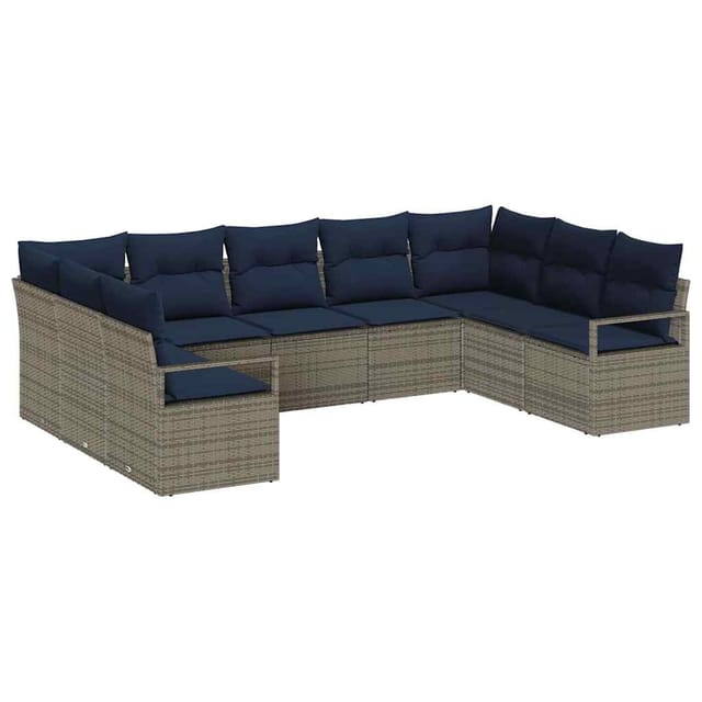 vidaXL Sofa Set mit Kissen 9-Tlg Grau Poly-Rattan 3346545