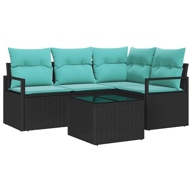vidaXL Sofa Set mit Kissen 5-Tlg Schwarz Poly Rattan 3346376