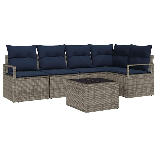 vidaXL Sofa Set mit Kissen Grau Poly Rattan 3346395