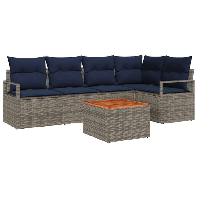 vidaXL Gartensofa-Set mit Kissen 6-Tlg Grau Poly-Rattan 3347710