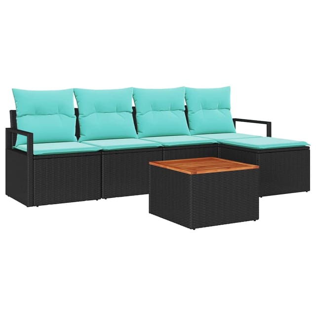 vidaXL Gartensofa-Set mit Kissen 6-Tlg Schwarz Poly-Rattan 3347697