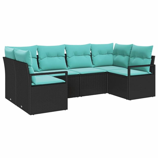 vidaXL Sofa Set mit Kissen 6-Tlg Schwarz Poly Rattan 3346526