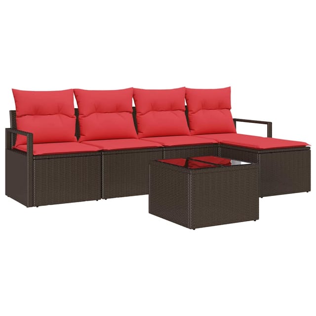 vidaXL Sofa Set mit Kissen Braun Poly Rattan 3346354