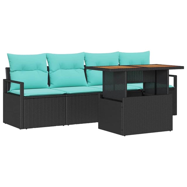 vidaXL Garten-Sofa-Set mit Kissen 5-Tlg Schwarz und Blau 3349647