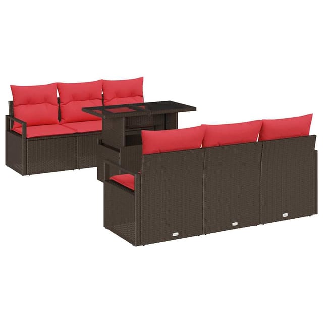 vidaXL Gartensofa-Set mit Speicher 7-Tlg Braun und Rot Poly-Rattan 3348750
