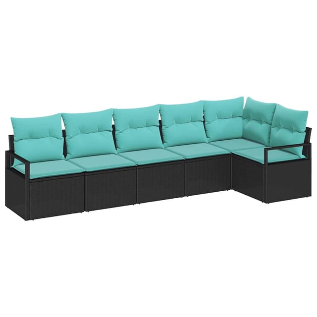 vidaXL Sofa Set mit Kissen Schwarz Poly Rattan 3346406