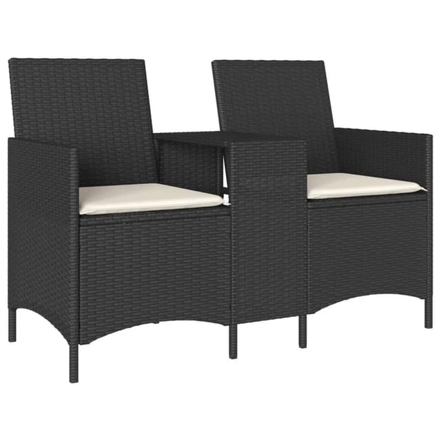 vidaXL Gartensofa 2-Sitzer mit Tisch und Kissen Schwarz Poly Rattan 4003884