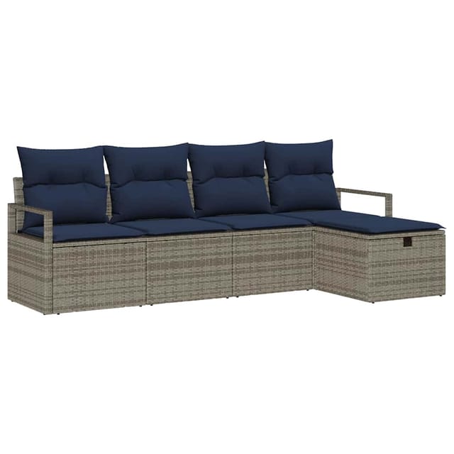 vidaXL Sofa Set mit Kissen 5-Tlg Grau und Marineblau Poly-Rattan 3359164