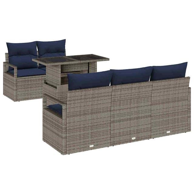 vidaXL Gartensofa-Set mit Speicher mit Kissen 6-Tlg Grau Poly-Rattan 3348741