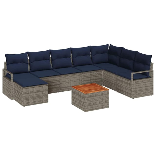 vidaXL Gartensofa-Set mit Kissen 9-Tlg Grau Poly-Rattan 3347745