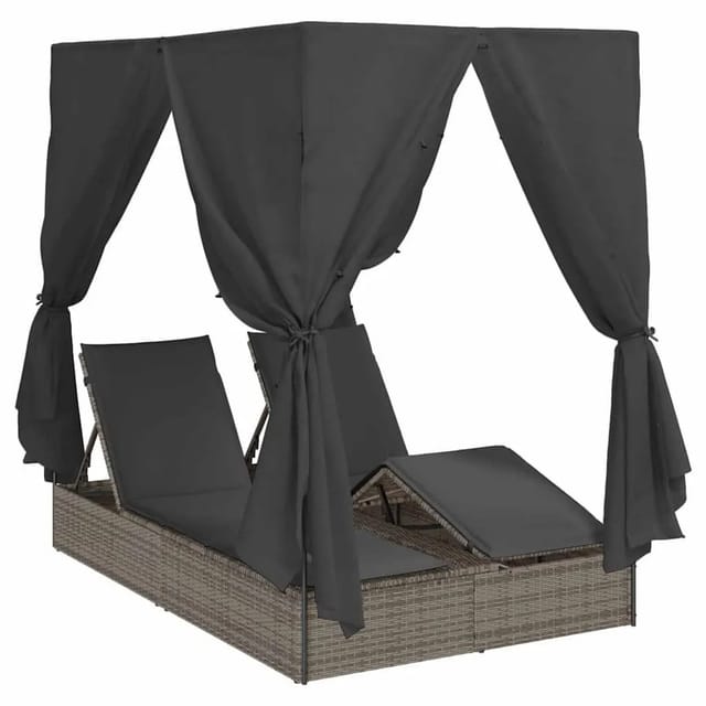 vidaXL Doppelte Sonnenliege Grau 205 x 129 x 200 cm Poly-Rattan 3376129