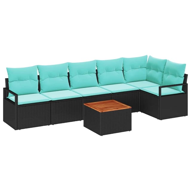 vidaXL Gartensofa-Set mit Kissen 7-Tlg Schwarz Poly-Rattan 3347718