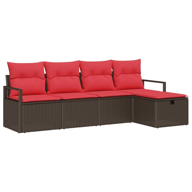 vidaXL Sofa Set mit Kissen mit Speicher Braun und Rot Poly-Rattan 3359163