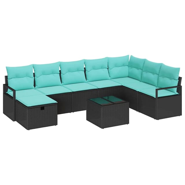 vidaXL Sofa Set mit Kissen mit Speicher Schwarz Poly-Rattan 3359245