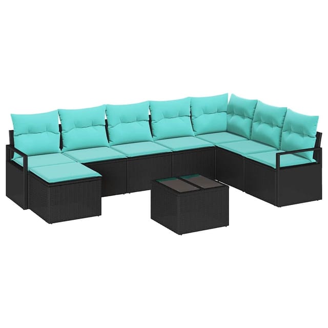 vidaXL Sofa Set mit Kissen 9-Tlg Schwarz Poly Rattan 3346516