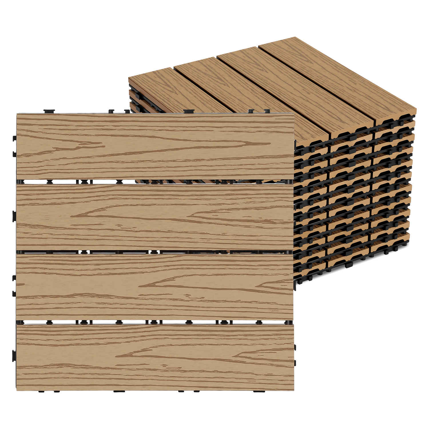 Randaco Lote De 77 Baldosas Para Terraza Wpc De 4 Listones, 7 M², 30 X 30 Cm, Baldosas Encajables, Compuesto De Madera, Teca