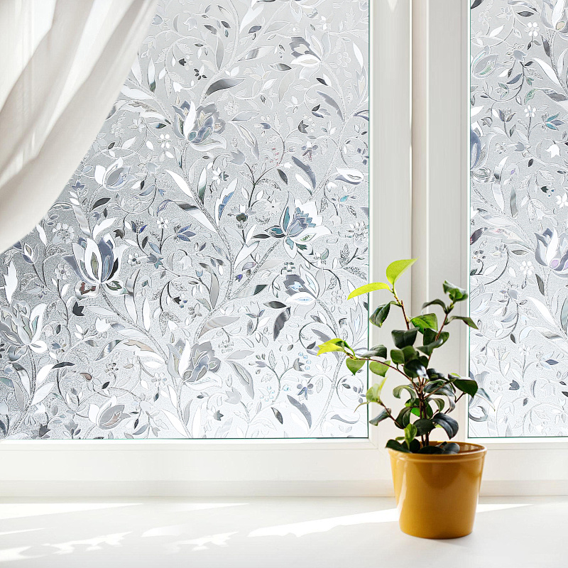 Randaco Lámina Para Ventana Electrostática Decorativa Opaca Anti Miradas Uv, Flores 3d, 90 X 200 Cm, 2 Unidades