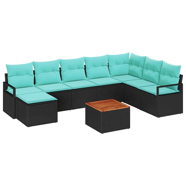 vidaXL Gartensofa-Set mit Kissen 9-Tlg Schwarz Poly-Rattan 3347746
