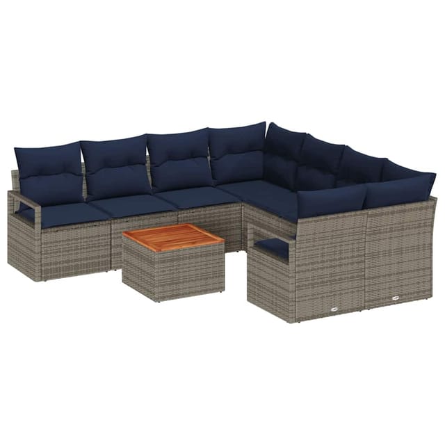 vidaXL Gartensofa-Set mit Kissen 9-Tlg Grau Poly-Rattan 3347689