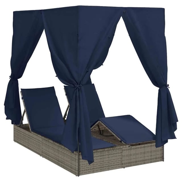 vidaXL Doppelte Sonnenliege Schwarz 205 x 129 x 200 cm Poly-Rattan 3376134