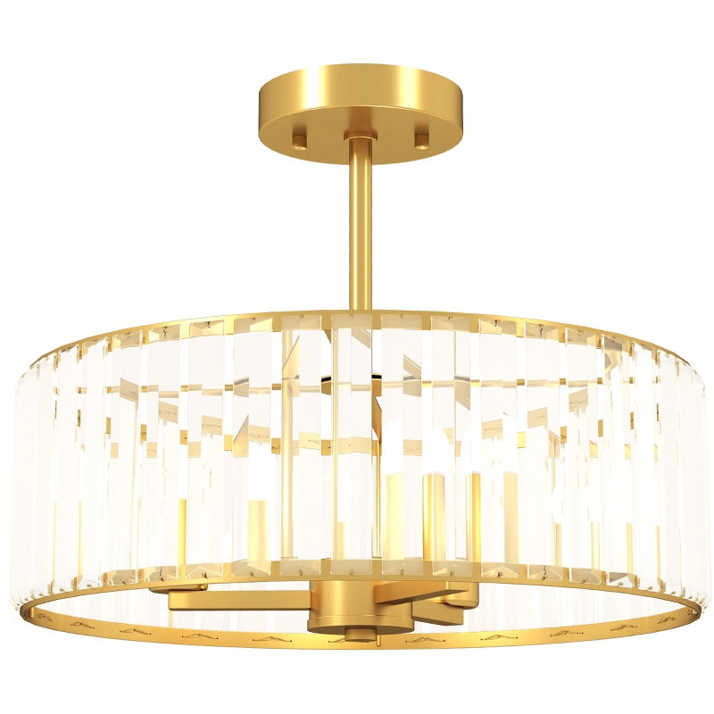 Deckenlampe, Kronleuchter-design Mit Kristallschirm, 3 Glühbirnen, Metall, Goldfarben