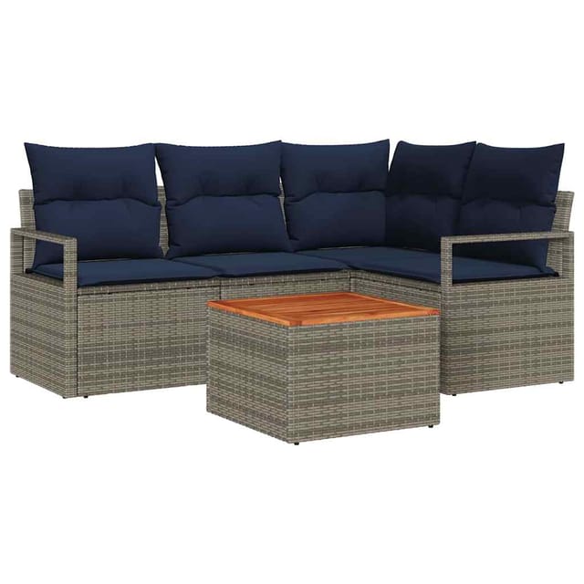 vidaXL Gartensofa-Set mit Kissen 5-Tlg Grau Poly-Rattan 3347703