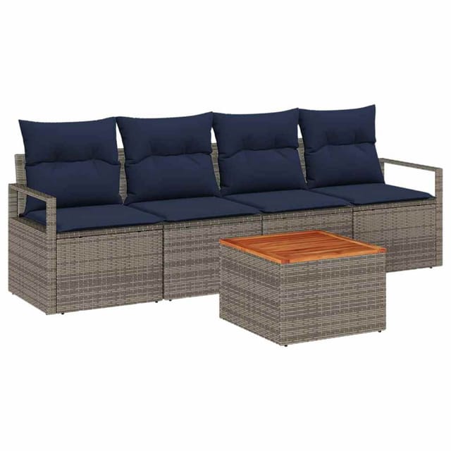 vidaXL Gartensofa-Set mit Kissen 5-Tlg Grau Poly-Rattan 3347640