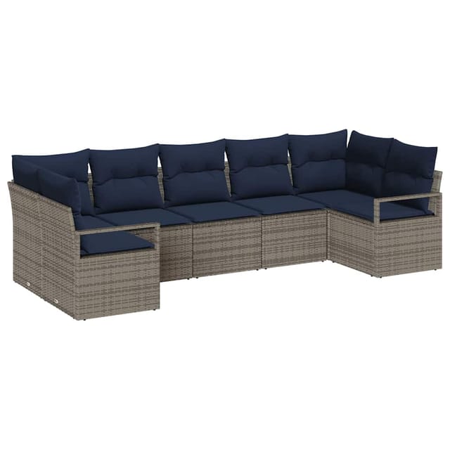 vidaXL Sofa Set mit Kissen 7-Tlg Grau Poly-Rattan 3346535