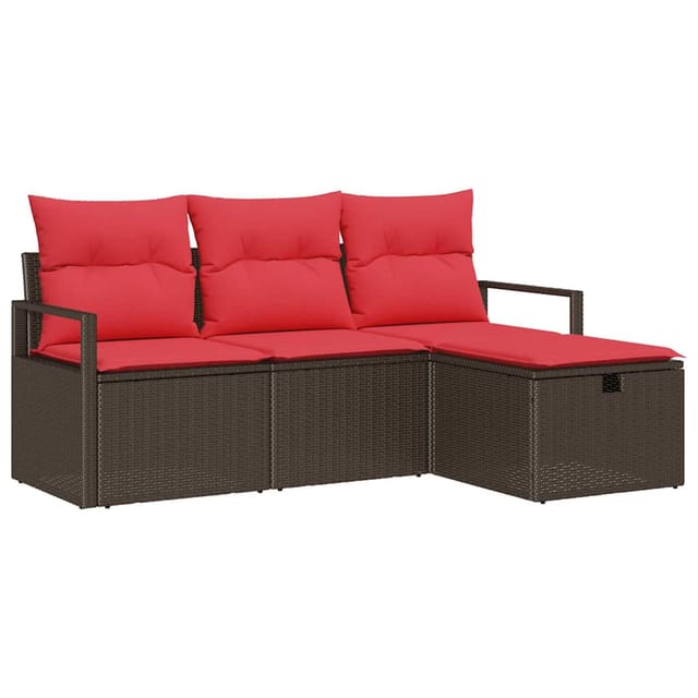 vidaXL Sofa Set mit Kissen 4-Tlg Braun und Rot Poly-Rattan 3359153
