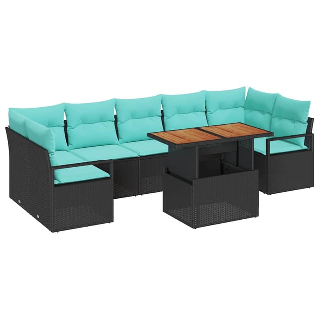 vidaXL Garten-Sofa-Set mit Kissen 8-Tlg Schwarz und Teal 3349682