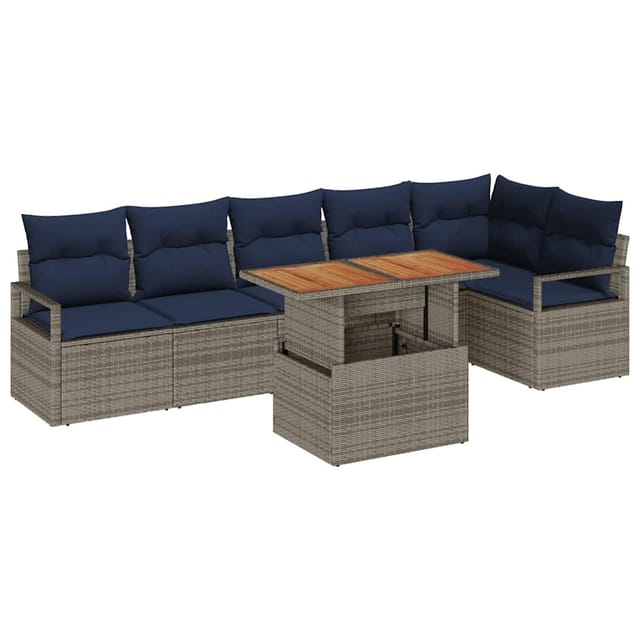 vidaXL Garten Essgruppe mit Kissen 7-Tlg Grau und Marineblau 3349723