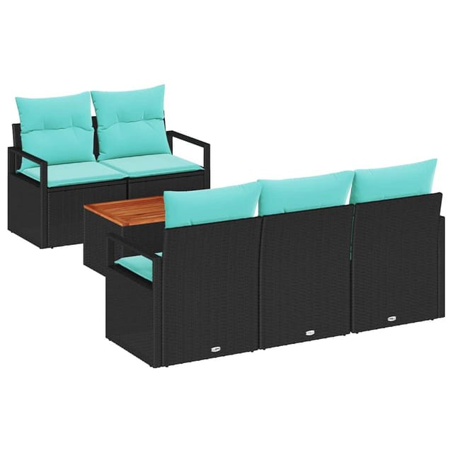 vidaXL Gartensofa-Set mit Kissen 6-Tlg Schwarz Poly-Rattan 3347648