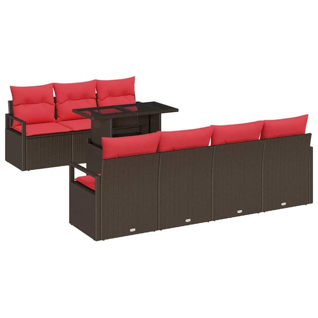 vidaXL Gartensofa-Set mit Speicher 8-Tlg Braun und Rot Poly-Rattan 3348770